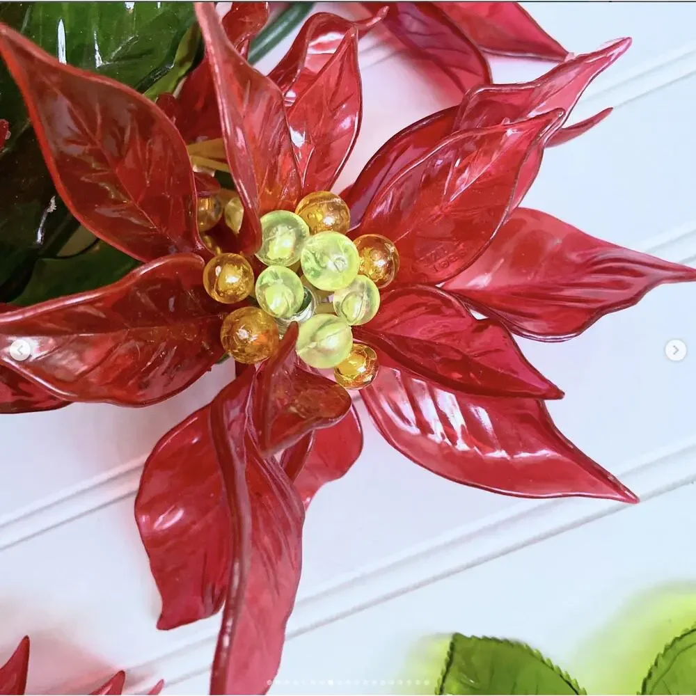 Vintage Christmas Poinsettia Lucite 1968 CK Ind Red Flower Double Flower ONE